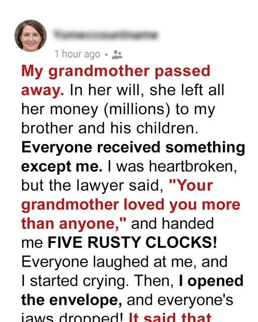 Linda Inherits Grandma’s Old Clocks & Greedy Brother Gets House, Turns Out She Got Almost $200K – Story of the Day