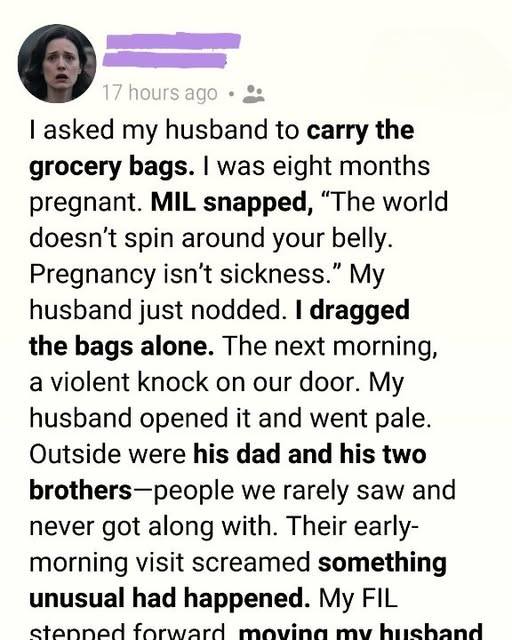 I Was Eight Months Pregnant, Carrying Groceries Alone—The Knock on Our Door the Next Morning Changed Everything