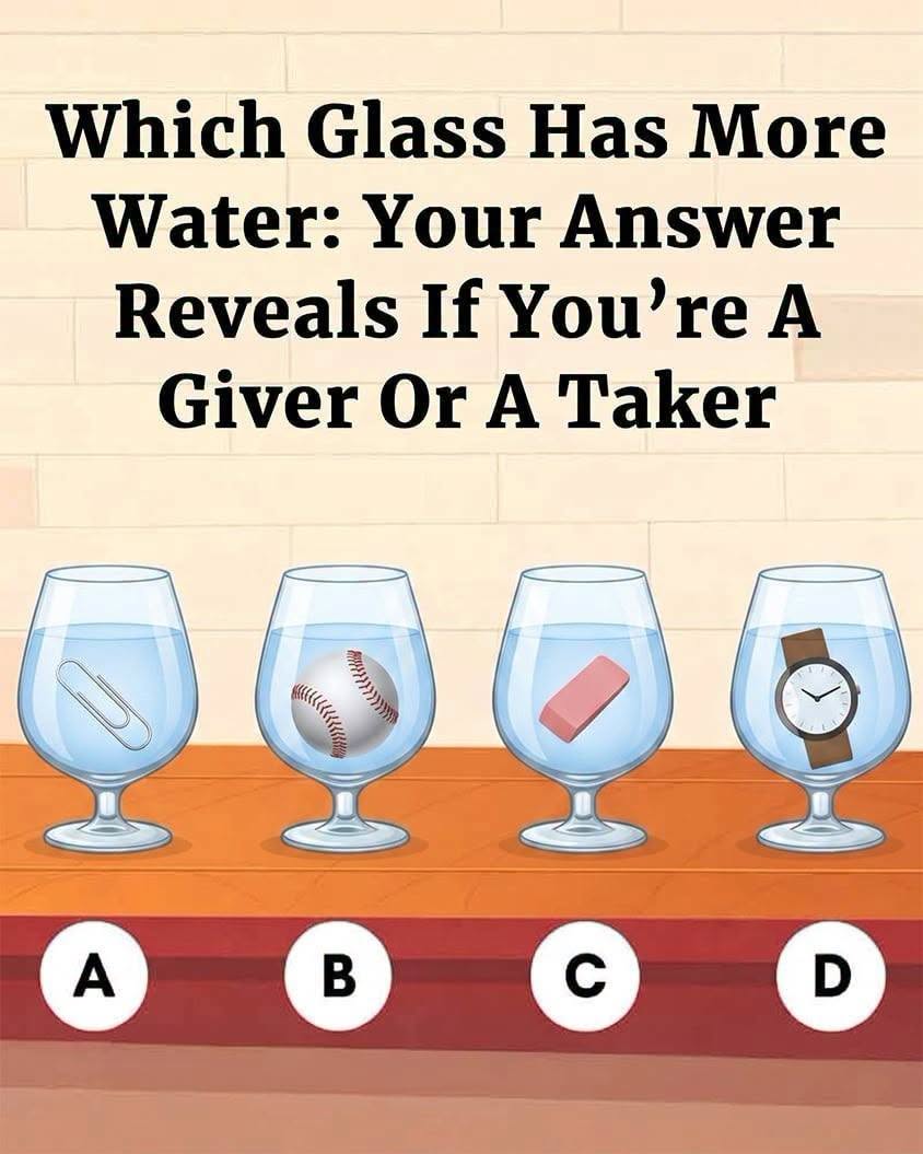 Which Glass Has More Water Your Answer Reveals If Youre A Giver Or A Taker
